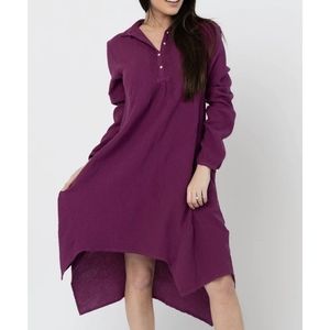 Long Sleeve Button Down Nursing Dress in Boysenberry